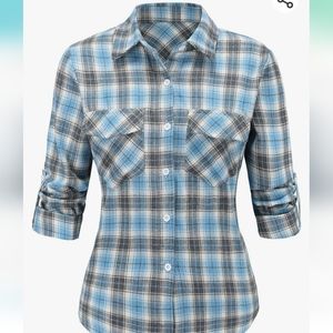 Enjoyoself blue and grey flannel shirt